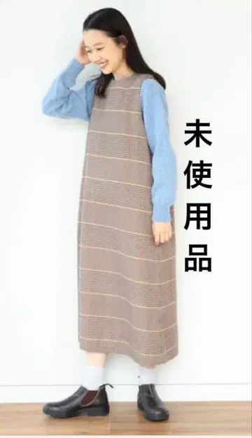 미사용품 BEAMS BOY 폴리에스테르 체크 슬리브리스 원피스