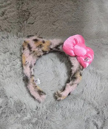 레오파드 무늬 리본 포함 고양이 귀 머리띠