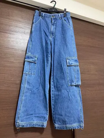 Sea room Lynn 데님 블루 와이드 레그 카고 팬츠 M