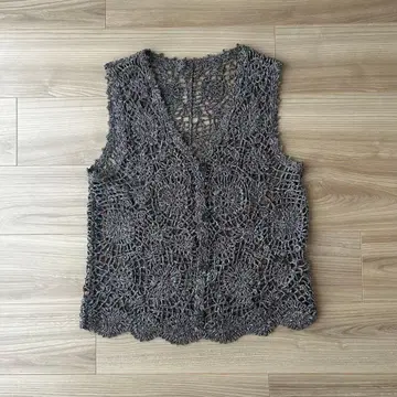 쇼와 레트로 손뜨개질풍 베스트 시스루 니트 다크 그레이