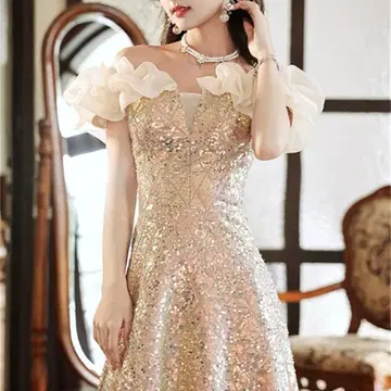 스팽글 골드 드레스