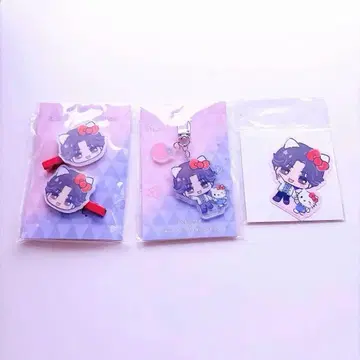 준 키티 아크릴 키링 스티커 앞머리 클립 씰 세트