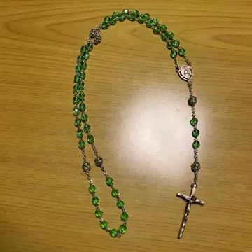로자리오 그린 비즈 십자가 목걸이 italy inri 앤티크