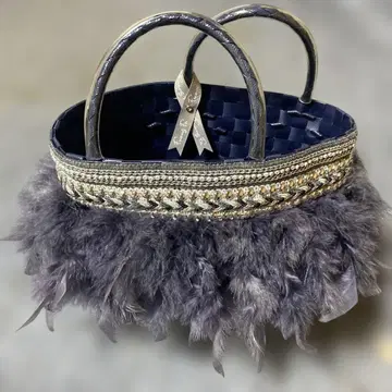 새상품급 fuang fa 퍼 포함 그레이 파랑 바스켓백 자수