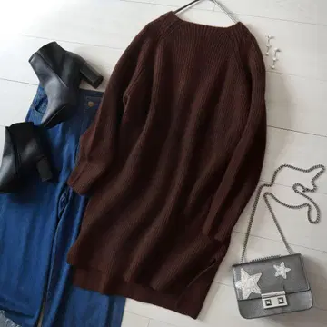 초콜릿 다크 브라운 나노 유니버스 보틀 보트넥 립 튜닉 니트