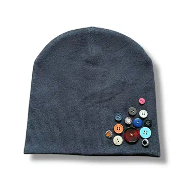 니트 모자 버튼 장식 스터드 비니 핸드메이드 y2k