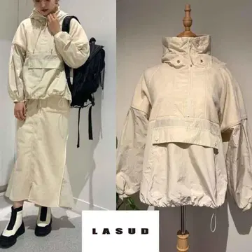 LASUD 하프 지퍼 후드 부착 아우터