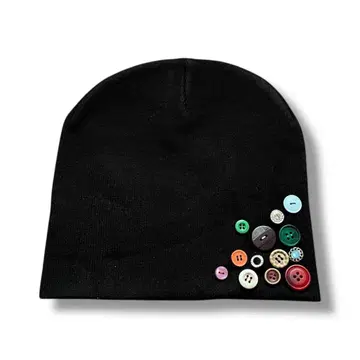 니트 모자 버튼 장식 스터드 비니 핸드메이드 y2k