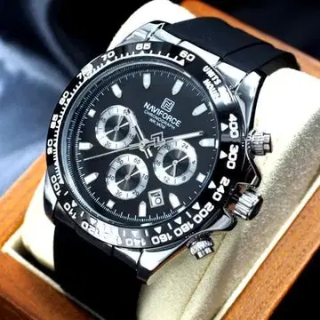 크로노그래프 쿼츠 NAVIFORCE 블랙 남성용 워치 손목시계 보증 포함