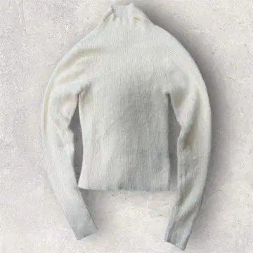 여성용 리브 화이트 터틀넥 스웨터 F