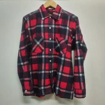 70s Delance 프린트 플란넬 셔츠 M 레드 x 블랙 x 그레이