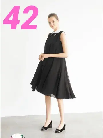 새상품급 foxey 원피스 플라워 장식 화이트 카라 41018 블랙 42