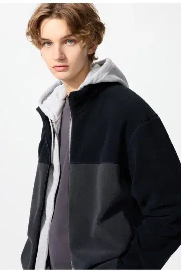 UNIQLO 다크 그레이 배색 플리스 자켓 3XL 택 포함 새상품
