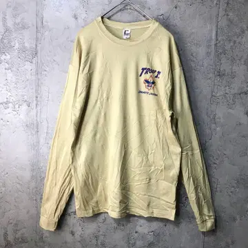 B1440 구제 의류 롱 T 백 프린트 머스타드 90s Y2K