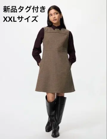 유니클로 더블 페이스 미니 원피스 브라운 XXL 새상품