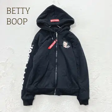 베티 붑 지퍼 후드티 보아 속기모 방한 (M) 후드 부착 캐릭터 블랙