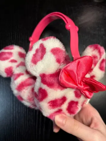 디즈니 미니 귀도리 레오파드 무늬 핑크 귀마개