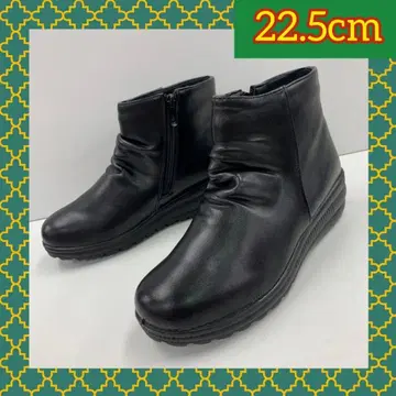 22.5cm 새상품 여성용 셔링 주름 가공 와이드 슬림 레그 부츠 블랙