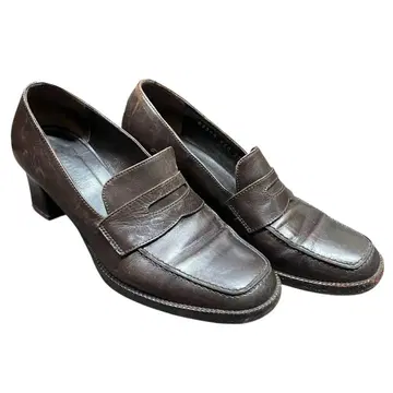 HIROFU 히로프 힐 로퍼 브라운 이탈리아제 소가죽