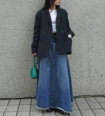 AKTE 데님 플레어 스커트 롱 기장 맥시 스커트 2 인디고