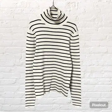 12273 로리즈팜 터틀넥 보더 니트 스웨터 얇은 소재 화이트