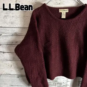 90s 엘엘빈 야크 혼방 울 니트 짧은 기장 딥 보르도 여성용 XL