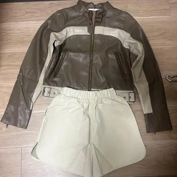 가죽 자켓 숏팬츠 세트