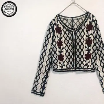 [ 새상품급 ] 가디건 니트 꽃무늬 자수 시스루 모노톤 화이트 블랙 긴팔