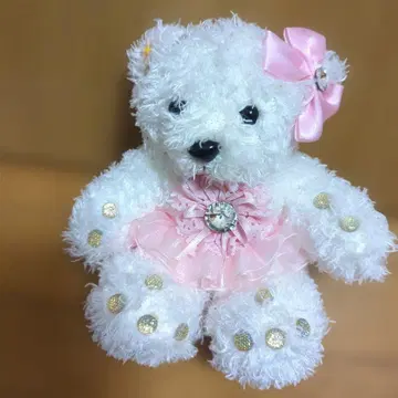 리본 포함 화이트 곰 봉제 인형