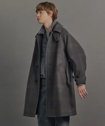 Super140s 멜톤 오버 사이즈 발칼라 코트 [ 체크 무늬 ]