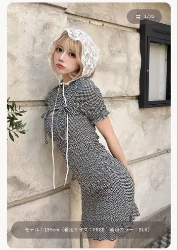 [ Darich ] 리본 셔링 깅엄 미니 원피스 / 블랙