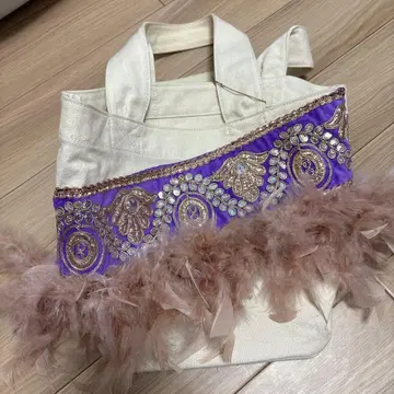 자수 토트백 화이트/퍼플