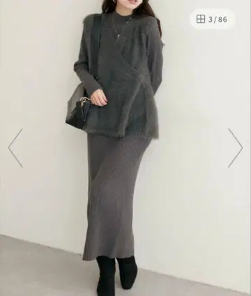 페더 플럼 베스트 + 리브 타이트 원피스 SET