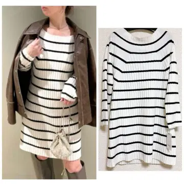 택 포함 새상품 스나이델 리브 니트 미니 원피스 보더