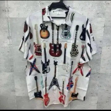 일렉 기타 스트라토캐스터 레스폴 락 하와이안 셔츠 화이트 XL 화려한