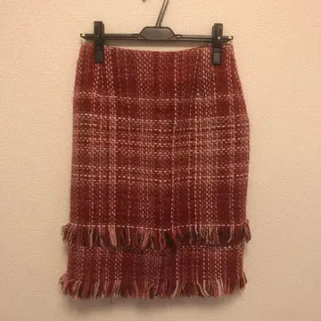 ANAYI 빨간색 체크 무늬 트위드 타이트 스커트