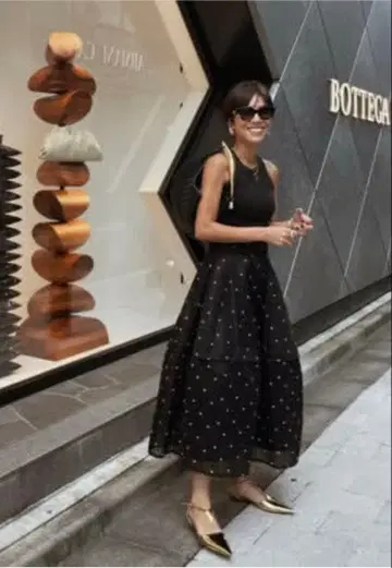 machatt 도트 무늬 롱 스커트 블랙