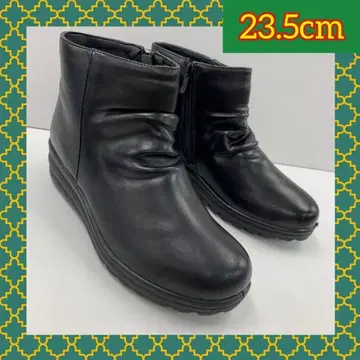 23.5cm 새상품 여성용 주름 가공 폭넓은 슬림 레그 부츠 블랙