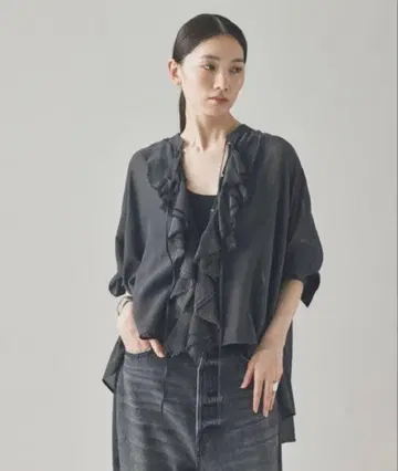 캘런솔로지 울 믹스 보일 프릴 블라우스 그레이 15