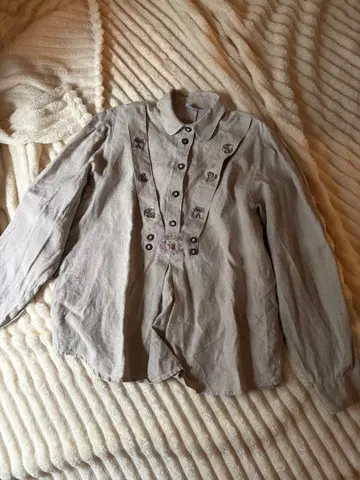 유럽 빈티지 린넨 셔츠 자수