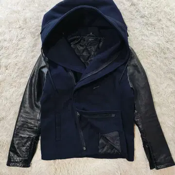 THE TWELVE 바시티 자켓 48 램 가죽 이소재 절개 빅 후드