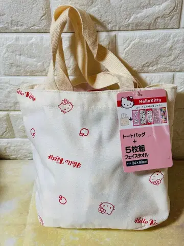 헬로키티 토트백과 페이스타월 5개 세트 산리오 빨간색 시마무라