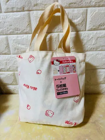 헬로키티 토트백과 페이스타월 5개 세트 산리오 빨간색 시마무라