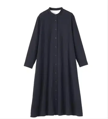 무인양품 양면 기모 플란넬 스탠드 카라 긴팔 원피스 다크 네이비 XL