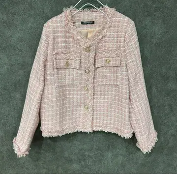 SPRAY PREMIUM 노카라 트위드 자켓 핑크 (F)