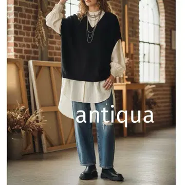 antiqua 안티카 V넥 코쿤 니트 블랙