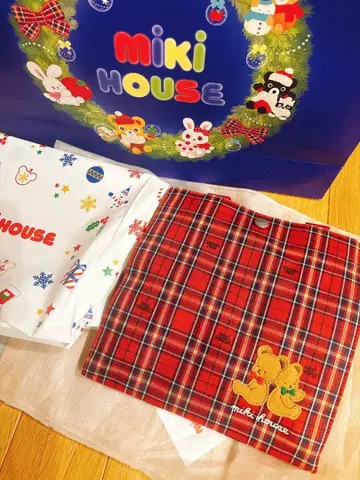 MIKI HOUSE 레드 체크 무늬 토트백