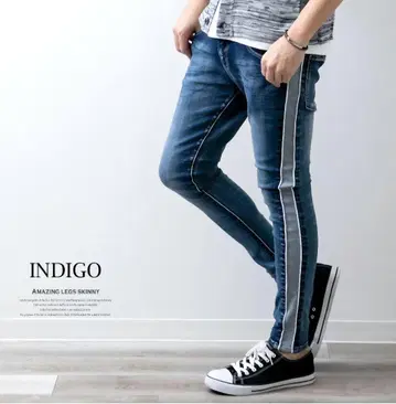 INDIGO 슈퍼 스트레치 스키니 데님 사이드 라인 팬츠