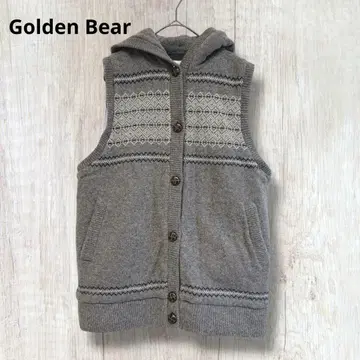 [ 골든 베어 ] 후드 니트 베스트 노르딕 무늬 후디 그레이 L