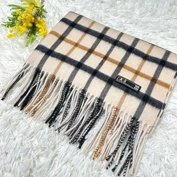 닥스 캐시미어 100% 프린지 머플러 대형 스톨 체크 베이지 계열